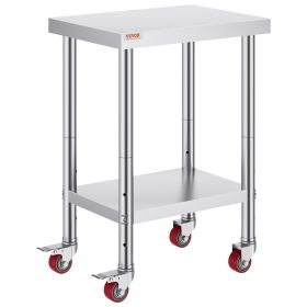 Stainless Steel Work Table 24 x 18 x 34 Inch, 700 LBS Load Capacity with 4 Wheels, 3 Adjustable Height Levels